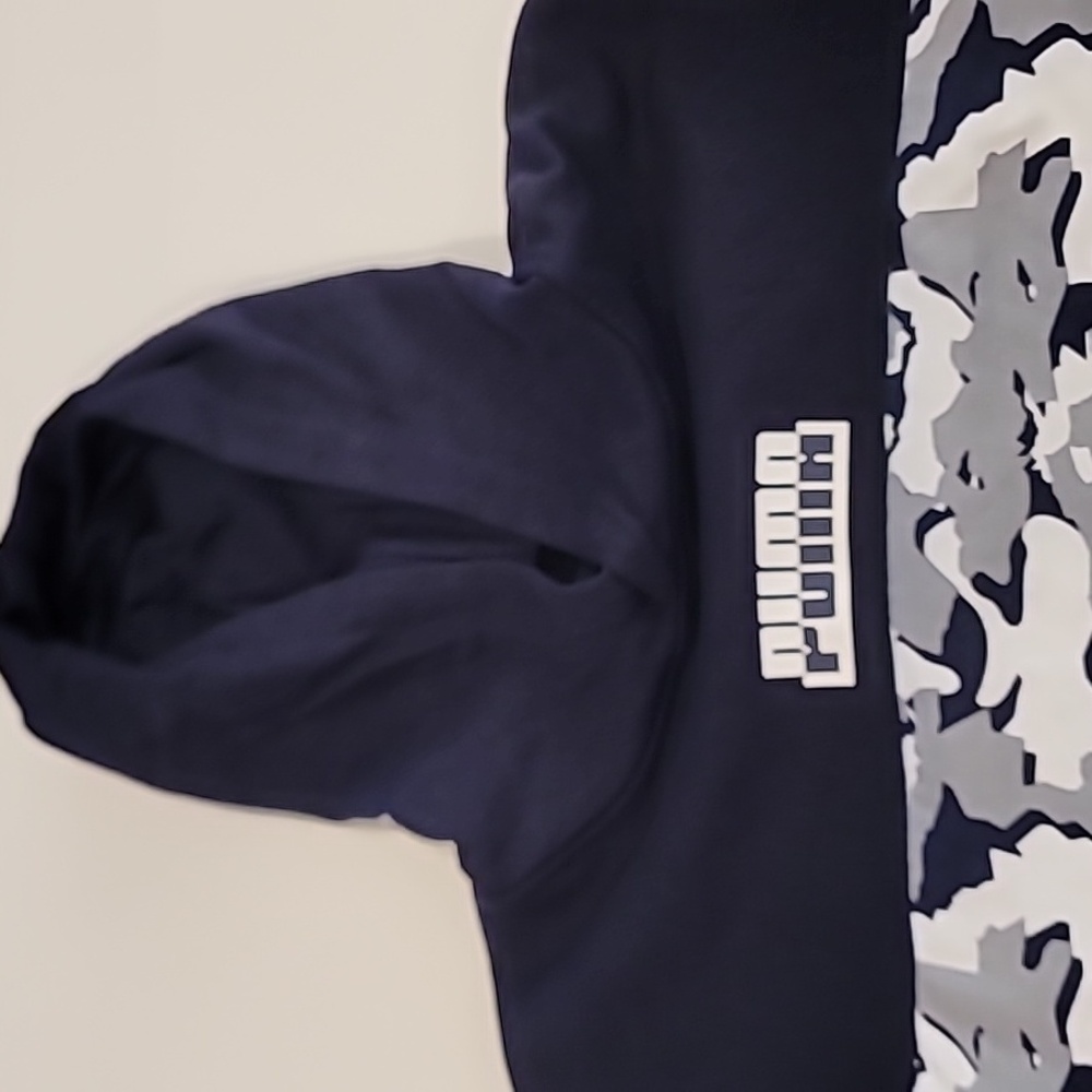 Puma Mens Pullover Hoodie Dark Navy Gray White Small Camouflage Graphic - Picture 4 of 10